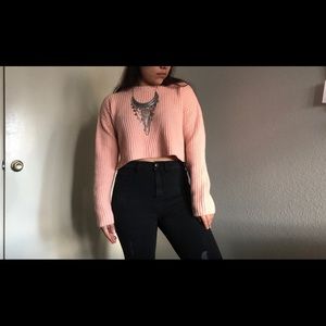 Cropped knitted sweater